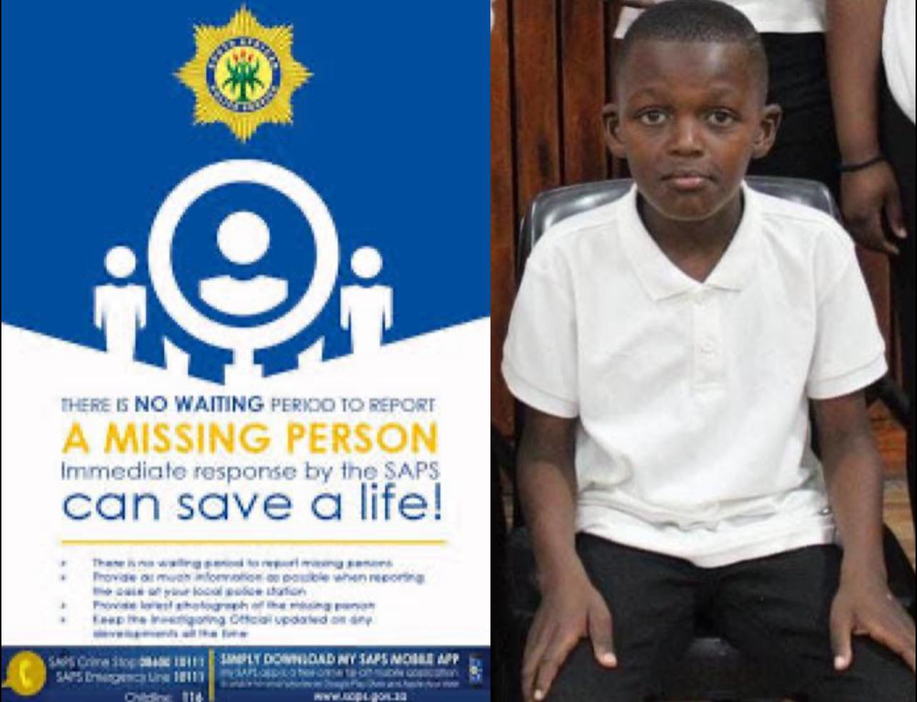 Police are seeking the public assistance to locate Thubelihle Mfanyana, who is a 10-year-old boy