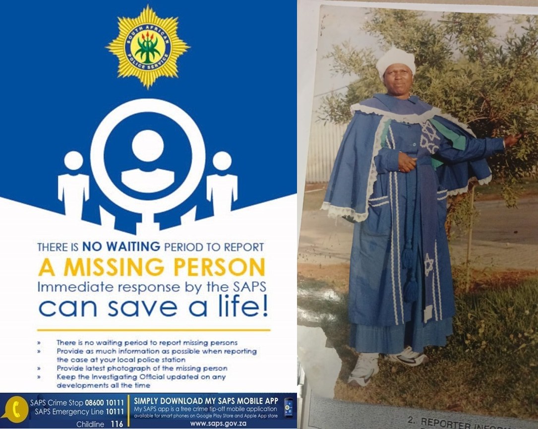 Detectives in Tweeling are seeking assistance from the public in locating a missing 67-year-old Mamarose Jermina Mokoena
