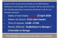 Update on blasting operations on the N9 between Oudtshoorn and George