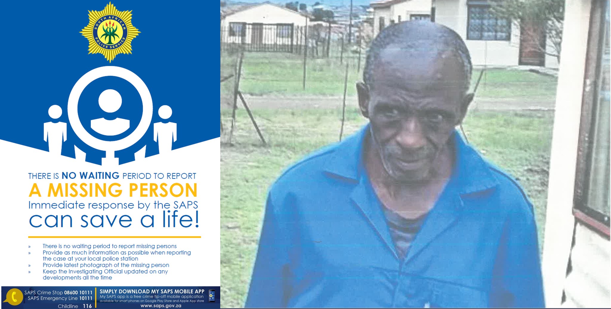 Help Standerton SAPS in Mpumalanga reunite missing 70-year-old Moferefere Nicodema Tsotetsi with his family