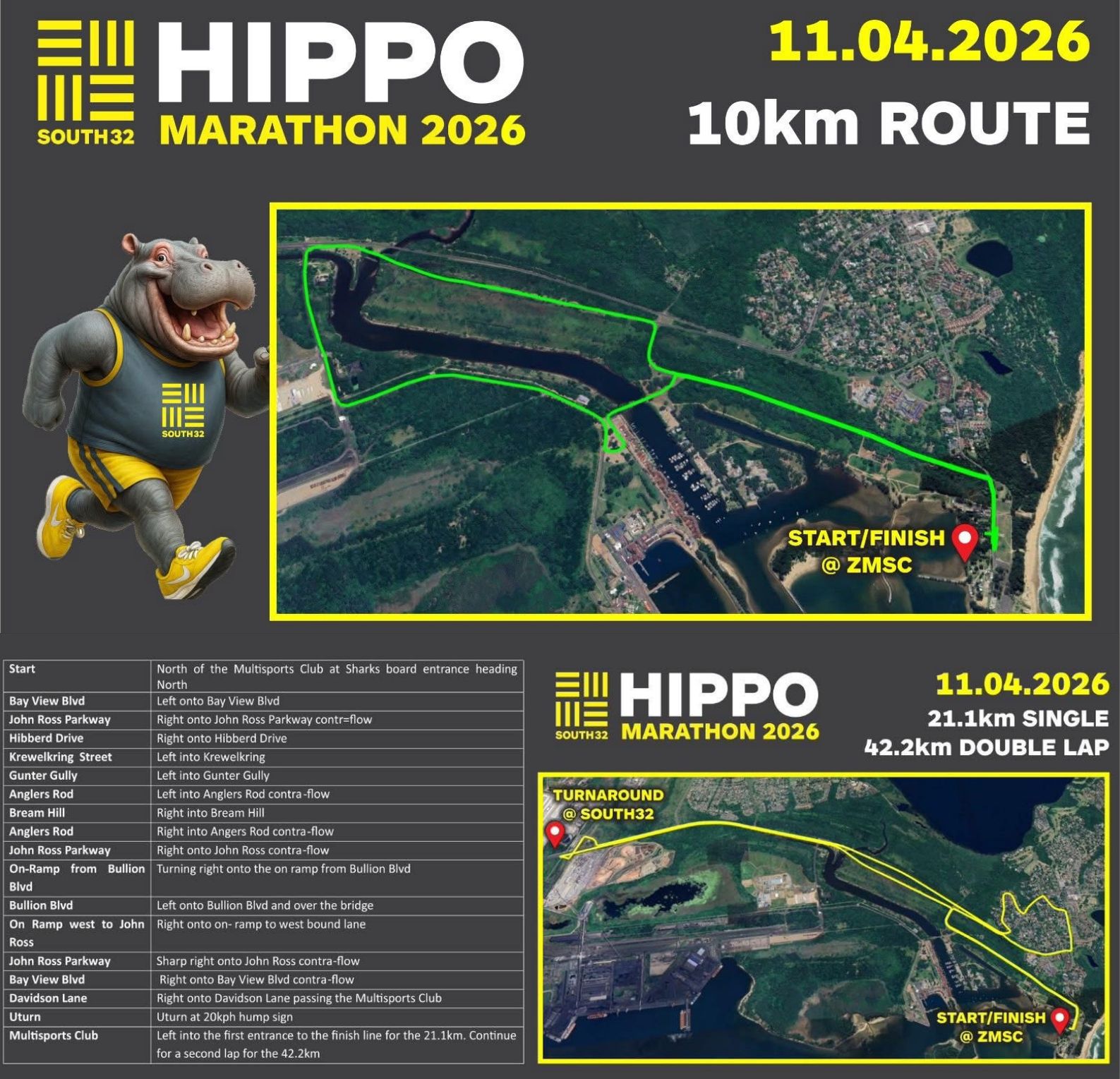 Road closures for the South32 Hippo Marathon in Richards Bay