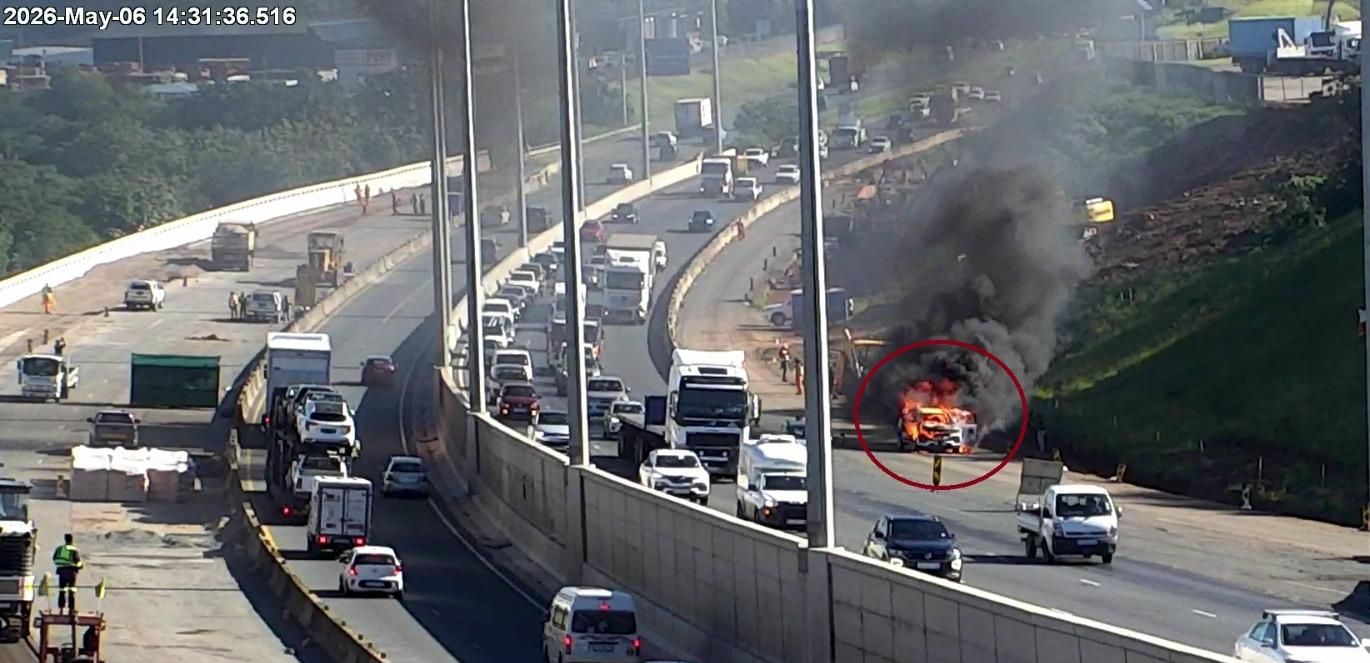 Vehicle on fire on the N2 Northbound just after the KwaMashu Interchange