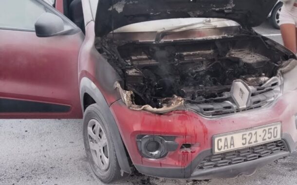 Vehicle fire swiftly extinguished by a security officer in Table View