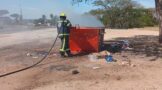 Fire extinguished that broke out in a skip next to the road at White River