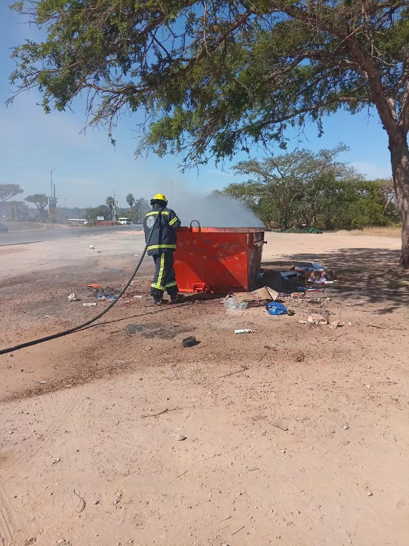 Fire extinguished that broke out in a skip next to the road at White River